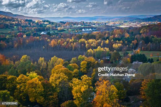 aerial view of fall foliage in vermont - vermont stock pictures, royalty-free photos & images