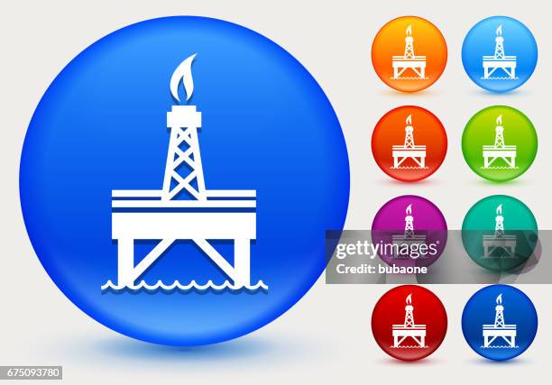 oil pump icon on shiny color circle buttons - hydraulic fracturing icons stock illustrations