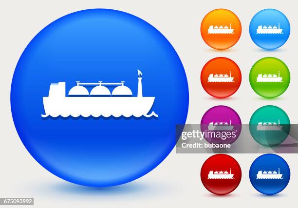 ship transporting gas icon on shiny color circle buttons - hydraulic fracturing icons stock illustrations