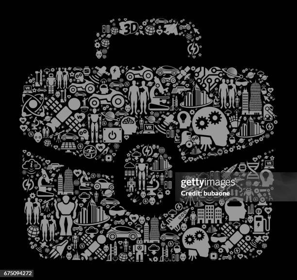 briefcase future and futuristic technology black icon background - engineer tablet stock illustrations