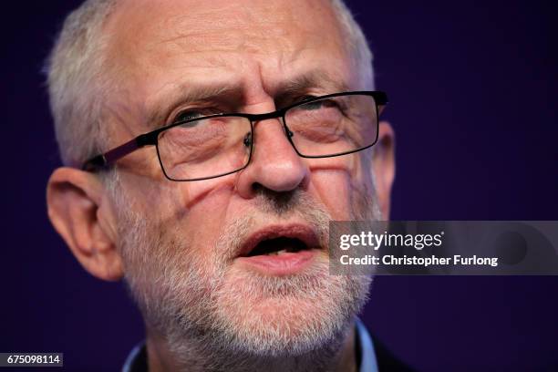 Jeremy Corbyn addresses a conference for head teachers on April 30, 2017 in Telford, England. Britain is to go to the polls on June 8, after British...