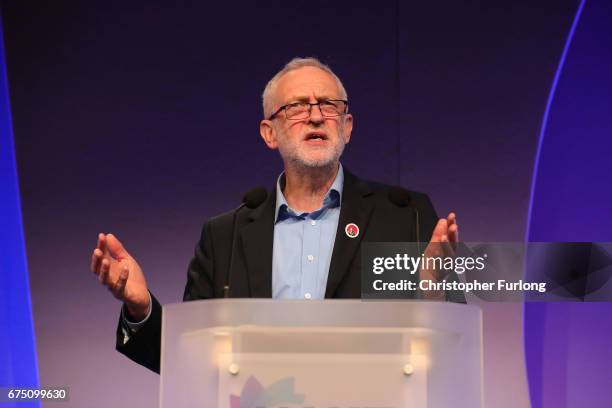 Jeremy Corbyn addresses a conference for head teachers on April 30, 2017 in Telford, England. Britain is to go to the polls on June 8, after British...