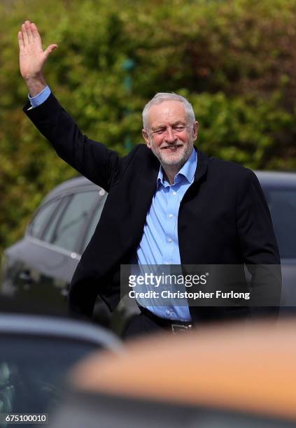 Jeremy Corbyn arrives for a conference for head teachers on April 30, 2017 in Telford, England. Britain is to go to the polls on June 8, after...