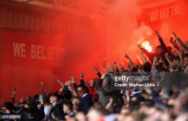 Sheffield United fans lights a flare after Kieron Freeman scores the first goal dduring the Sky Bet League One match between Sheffield United and...