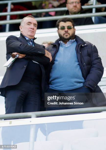 Hasan Ismaik , Jordanian investor of Muenchen and Ian Ayre, former CEO of FC Liverpool chat together prior to the Second Bundesliga match between TSV...