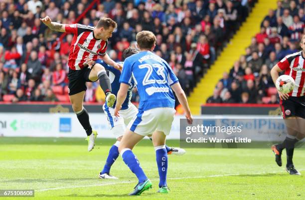 Billy Sharp, Captain of Sheffield United scores the second goal during the Sky Bet League One match between Sheffield United and Chesterfield at...