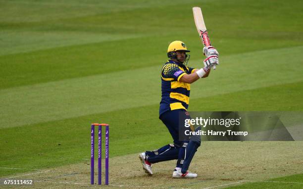 Jacques Rudolph of Glamorgan bats during the Royal London One-Day Cup match between Glamorgan and Surrey at the Swalec Stadium on April 30, 2017 in...