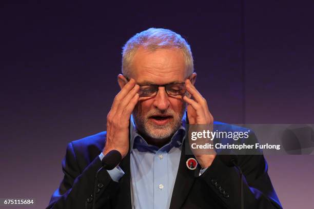 Labour party leader, Jeremy Corbyn, addresses delegates attending the National Association of Head Teachers annual conference at the International...