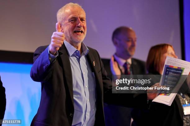 Labour party leader, Jeremy Corbyn, addresses delegates attending the National Association of Head Teachers annual conference at the International...