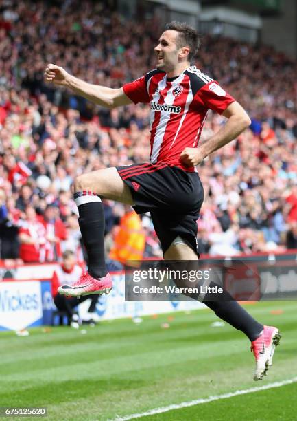 Daniel Lafferty of Sheffield United celebrates scoring the third goal during the Sky Bet League One match between Sheffield United and Chesterfield...