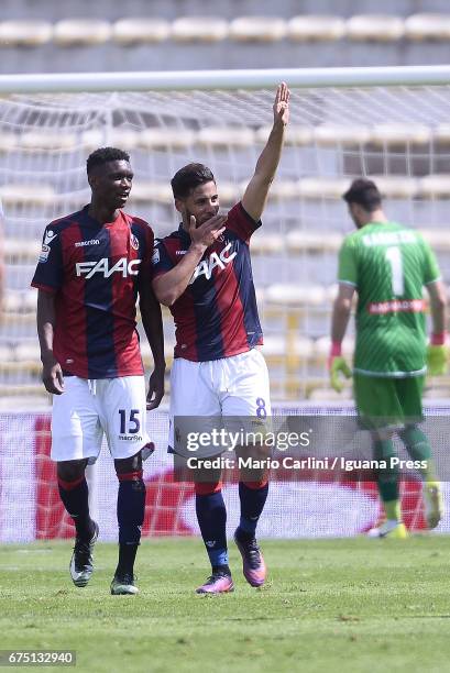 Saphir Taider of Bologna FC celebrates after scoring his team's second goal during the Serie A match between Bologna FC and Udinese Calcio at Stadio...