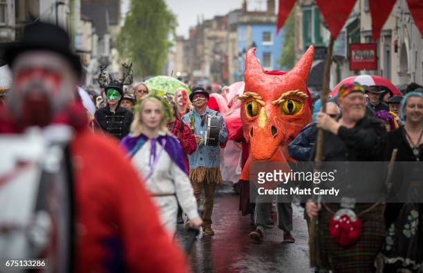 The Glastonbury Dragons are paraded through the town as part of the Glastonbury Dragon's May Fayre which is part of the town's Beltane and May Day...
