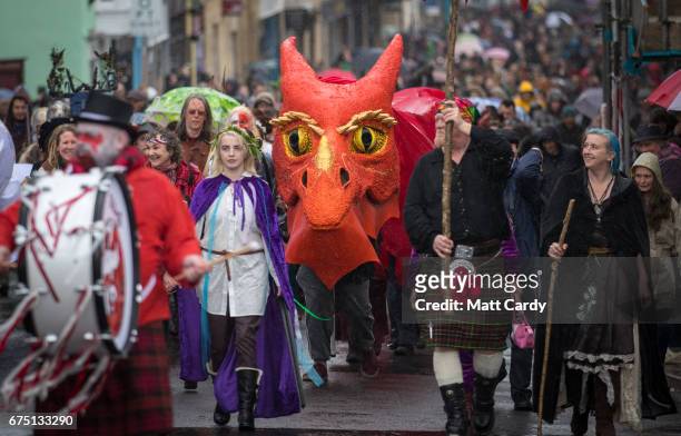 The Glastonbury Dragons are paraded through the town as part of the Glastonbury Dragon's May Fayre which is part of the town's Beltane and May Day...