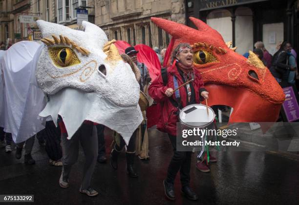 The Glastonbury Dragons are paraded through the town as part of the Glastonbury Dragon's May Fayre which is part of the town's Beltane and May Day...