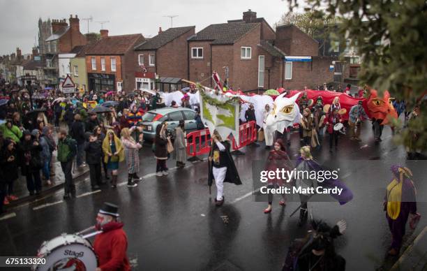 The Glastonbury Dragons are paraded through the town as part of the Glastonbury Dragon's May Fayre which is part of the town's Beltane and May Day...