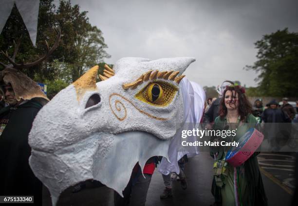 The Glastonbury Dragons are paraded through the town as part of the Glastonbury Dragon's May Fayre which is part of the town's Beltane and May Day...