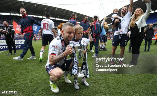 Bolton Wanderers' Jay Spearing poses with trophy during the Sky Bet League One match between Bolton Wanderers and Peterborough United at Macron...