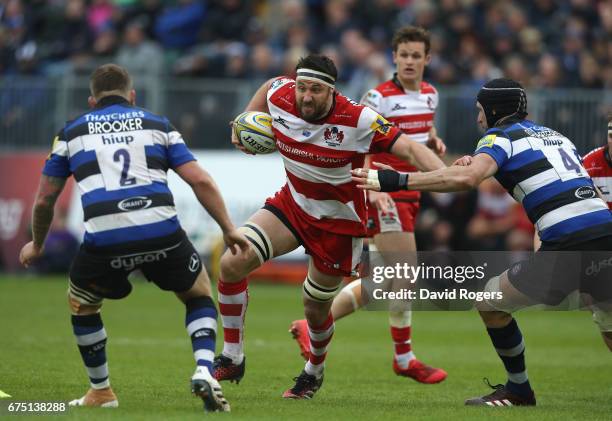 Jeremy Thrush of Gloucester breaks with the ball during the Aviva Premiership match between Bath and Gloucester at the Recreation Ground on April 30,...