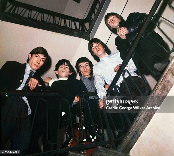 English rock group The Rolling Stones, London, 1st February 1965. Left to right: drummer Charlie Watts, guitarist Keith Richards, bassist Bill Wyman,...