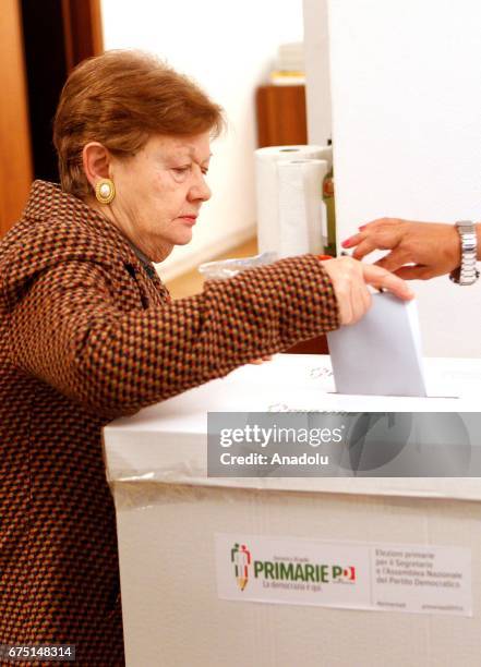 Voter casts her ballot at the primary elections of the Italian Democratic Party leadership in Rome, Italy on April 30, 2017. Former Prime Minister...