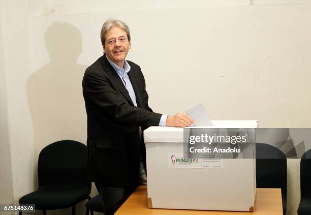 Italian Prime Minister Paolo Gentiloni casts his ballot at the primary elections of the Italian Democratic Party leadership in Rome, Italy, on April...