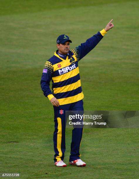 Jacques Rudolph of Glamorgan gives order during the Royal London One-Day Cup match between Glamorgan and Surrey at the Swalec Stadium on April 30,...