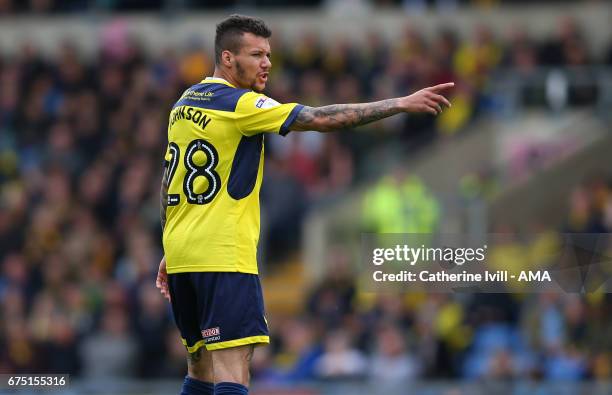 Marvin Johnson of Oxford United during the Sky Bet League One match between Oxford United and Shrewsbury Town at Kassam Stadium on April 30, 2017 in...