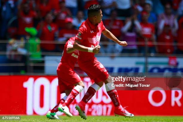 Fernando Uribe of Toluca celebrates after scoring the first goal of his team during the 16th round match between Toluca and Queretaro as part of the...