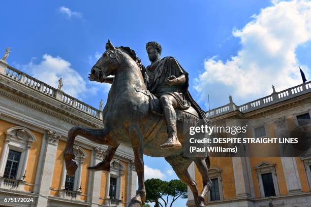 the equestrian statue of marcus aurelius, rome, italy - bronze statue stock pictures, royalty-free photos & images