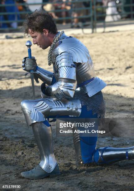 Knights joust at the 55th Annual Renaissance Pleasure Faire held on April 29, 2017 in Irwindale, California.