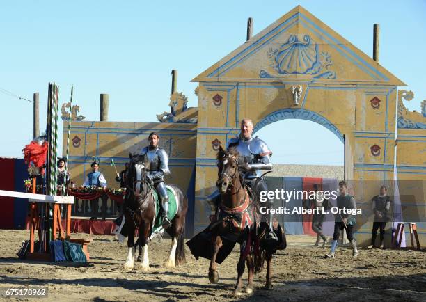 Knights joust at the 55th Annual Renaissance Pleasure Faire held on April 29, 2017 in Irwindale, California.