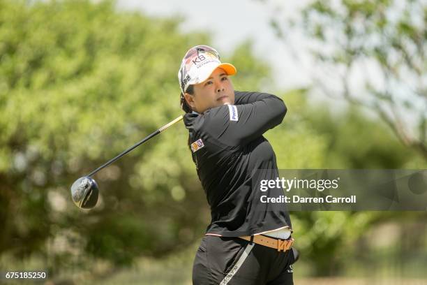 Cristie Kerr of the United States plays her tee shot on the second hole during the final round of the Volunteers of America North Texas Shootout at...