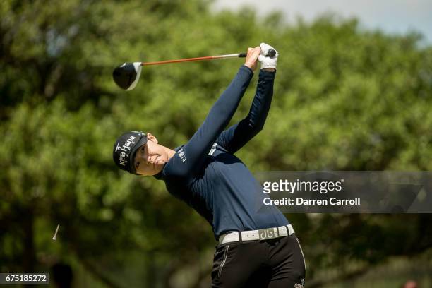 Sung Hyun Park of South Korea plays her tee shot on the second hole during the final round of the Volunteers of America North Texas Shootout at Las...