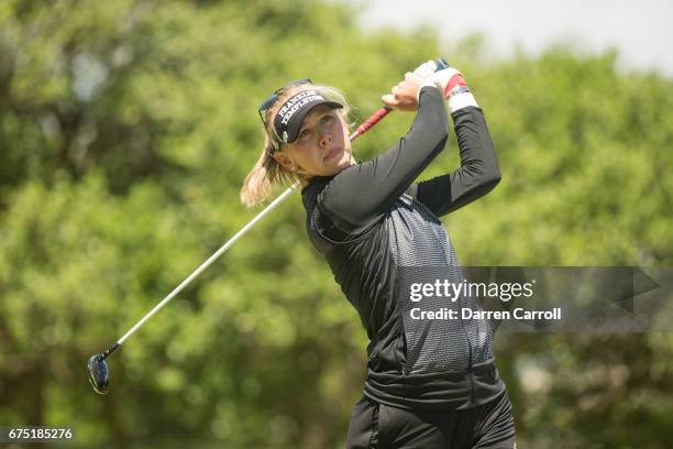 Jessica Korda of the United States plays her tee shot on the second hole during the final round of the Volunteers of America North Texas Shootout at...