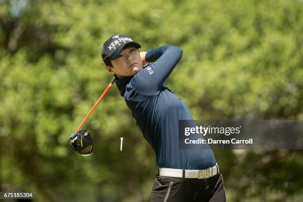 Sung Hyun Park of South Korea plays her tee shot on the second hole during the final round of the Volunteers of America North Texas Shootout at Las...