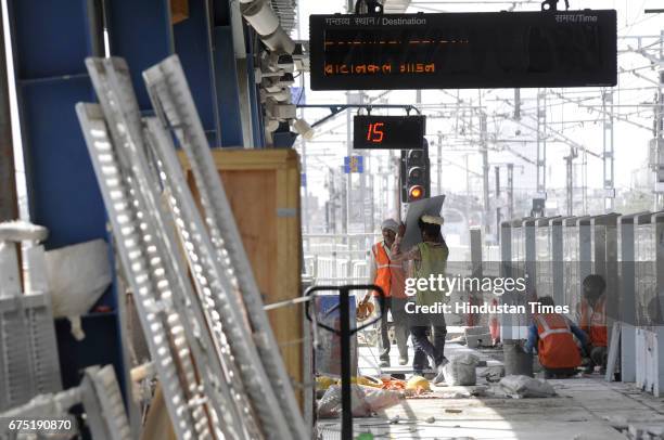 Construction work going on at the new Botanical Garden metro stations on April 11, 2017 in Noida, India. The new station will connect the existing...