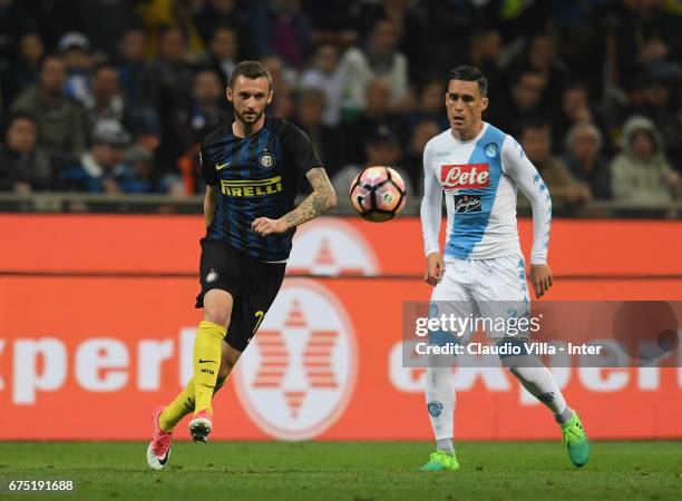 Marcelo Brozovic of FC Internazionale competes for the ball with Jose Maria Callejon of SSC Napoli during the Serie A match between FC Internazionale...