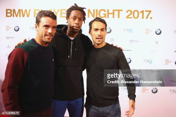 Roberto Bautista Agut, Gael Monfils and Fabio Fognini arrive at the Players Night of the 102. BMW Open by FWU at Iphitos tennis club on April 30,...