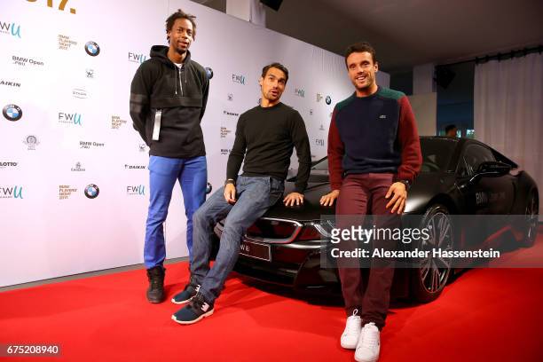 Gael Monfils, Fabio Fognini and Roberto Bautista Agut arrive at the Players Night of the 102. BMW Open by FWU at Iphitos tennis club on April 30,...