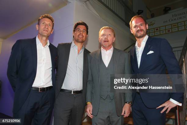 Tournament director Patrick Kuehnen, Fabian Tross, Boris Becker and Peter Bosch arrive at the Players Night of the 102. BMW Open by FWU at Iphitos...