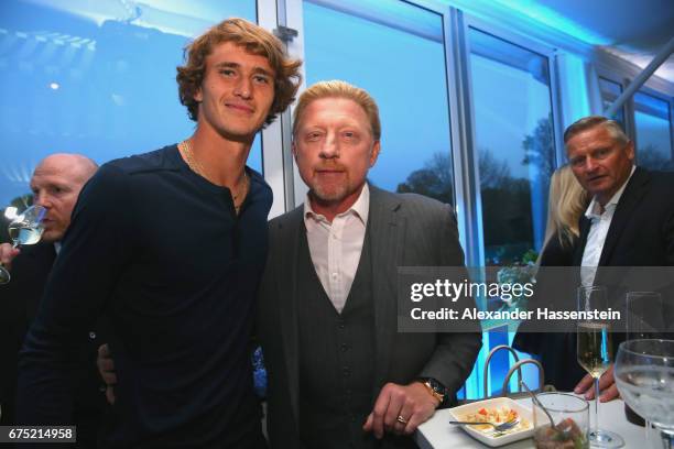 Alexander Zverev attends with Boris Becker the Players Night of the 102. BMW Open by FWU at Iphitos tennis club on April 30, 2017 in Munich, Germany.