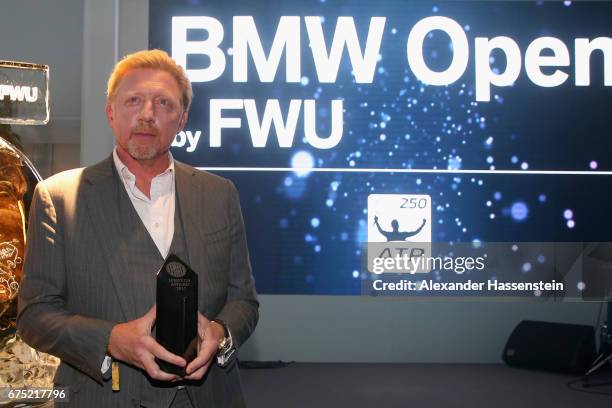 Boris Becker receives the Iphitos Award 2017 at the Players Night of the 102. BMW Open by FWU at Iphitos tennis club on April 30, 2017 in Munich,...