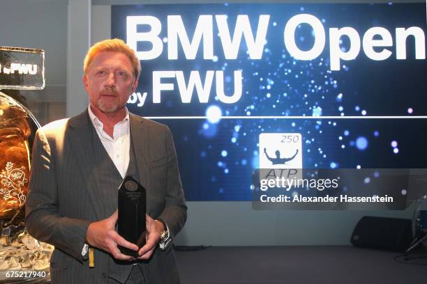 Boris Becker receives the Iphitos Award 2017 at the Players Night of the 102. BMW Open by FWU at Iphitos tennis club on April 30, 2017 in Munich,...