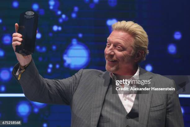 Boris Becker receives the Iphitos Award 2017 at the Players Night of the 102. BMW Open by FWU at Iphitos tennis club on April 30, 2017 in Munich,...