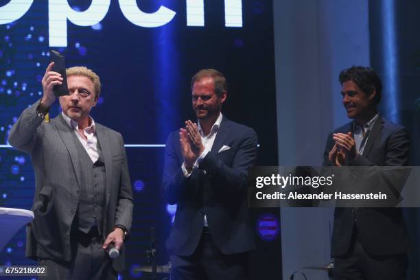 Boris Becker receives the Iphitos Award 2017 at the Players Night of the 102. BMW Open by FWU at Iphitos tennis club on April 30, 2017 in Munich,...