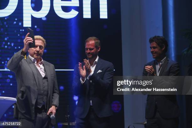 Boris Becker receives the Iphitos Award 2017 at the Players Night of the 102. BMW Open by FWU at Iphitos tennis club on April 30, 2017 in Munich,...