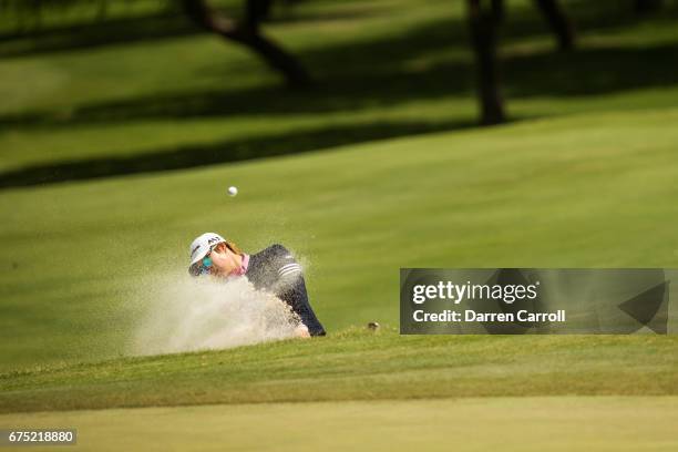 Eun Jeong Seong of South Korea plays her third shot at the ninth hole during the final round of the Volunteers of America North Texas Shootout at Las...