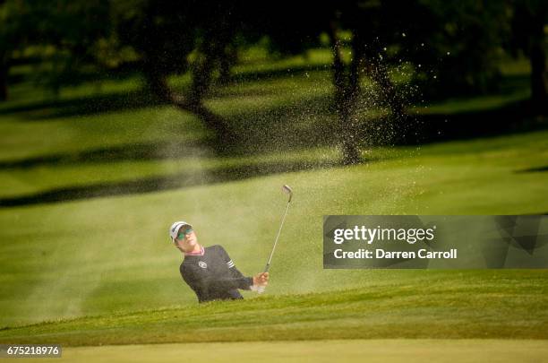 Eun Jeong Seong of South Korea plays her third shot at the ninth hole during the final round of the Volunteers of America North Texas Shootout at Las...