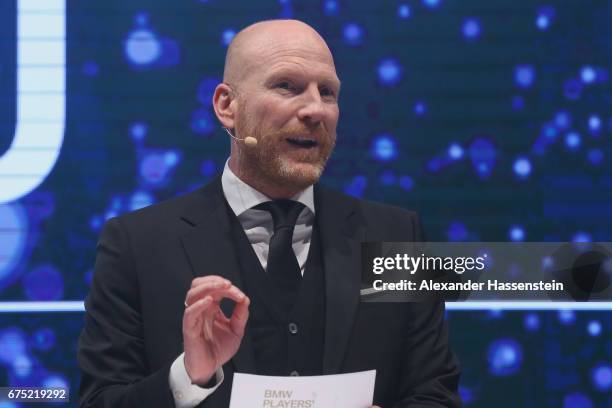 Matthias Sammer hold the laudatory speech for the Iphitos Award 2017during the Players Night of the 102. BMW Open by FWU at Iphitos tennis club on...