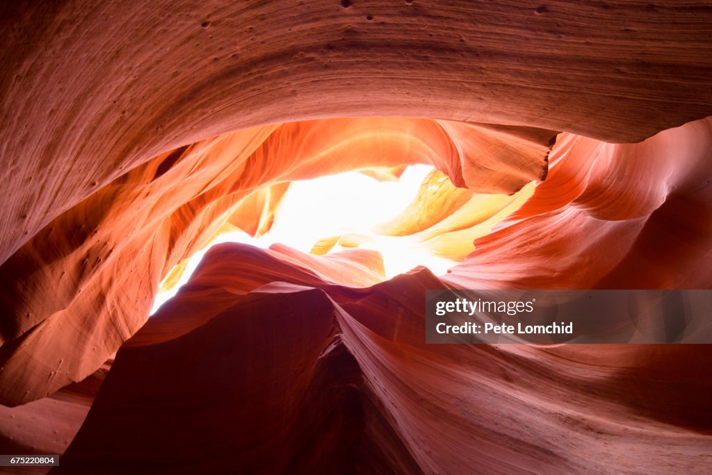 Antelope Slot canyon ligh shining